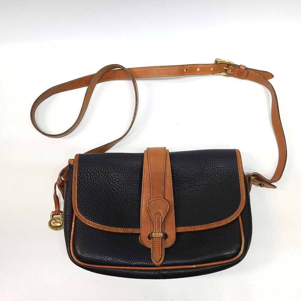 VTG Dooney & Bourke All Weather Leather Black & Tan Saddle Bag Crossbody